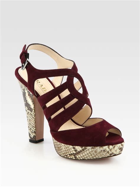 prada strappy suede platform sandals|Prada chunky heel sandal.